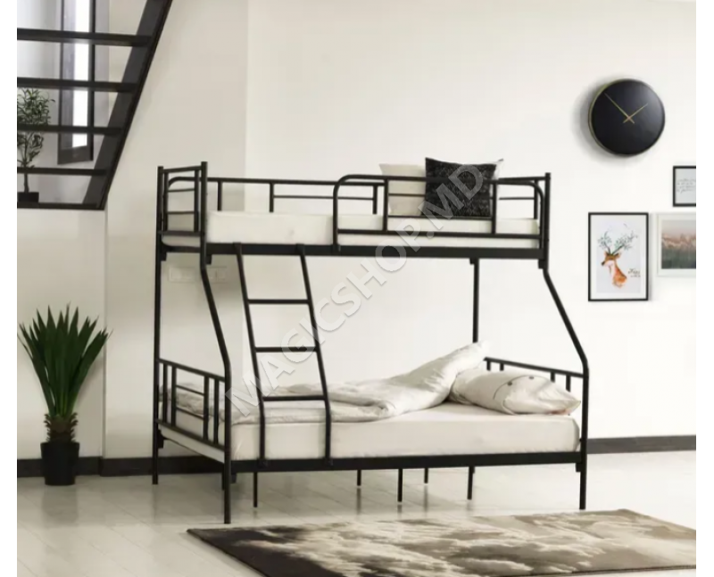Pat 2 nivele Nova Triple 90x200 + 140x200 cm negru